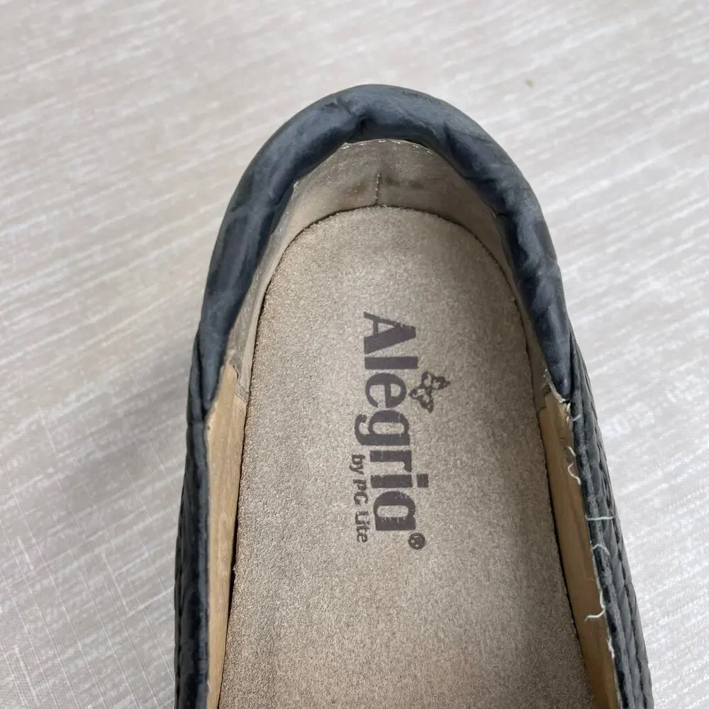 Alegria Women Black Floral Embossed Leather Slip On Comfort Shoes Size 41